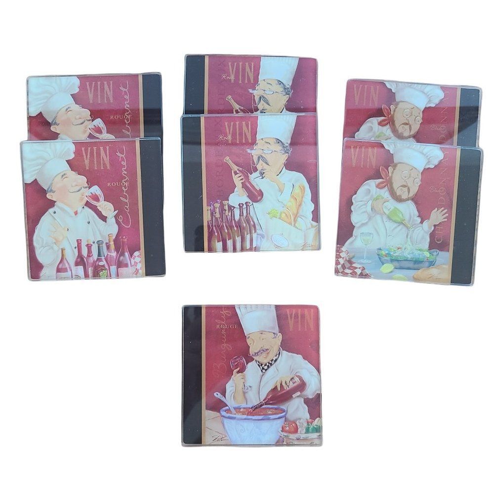 Wine Chef Sommelier Glass Coasters W/ Artwork by Shari Warren Beverage Coasters